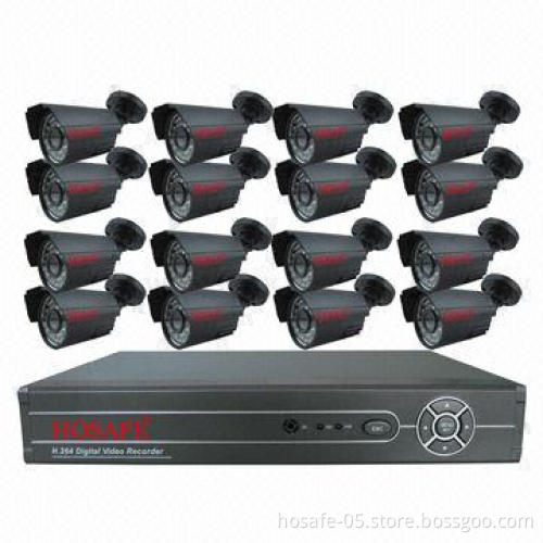 H.264 Network DVR Kit, Supports D1, 16pcs 1/4 CMOS Camera, Water-resistant, 15m Night Vision